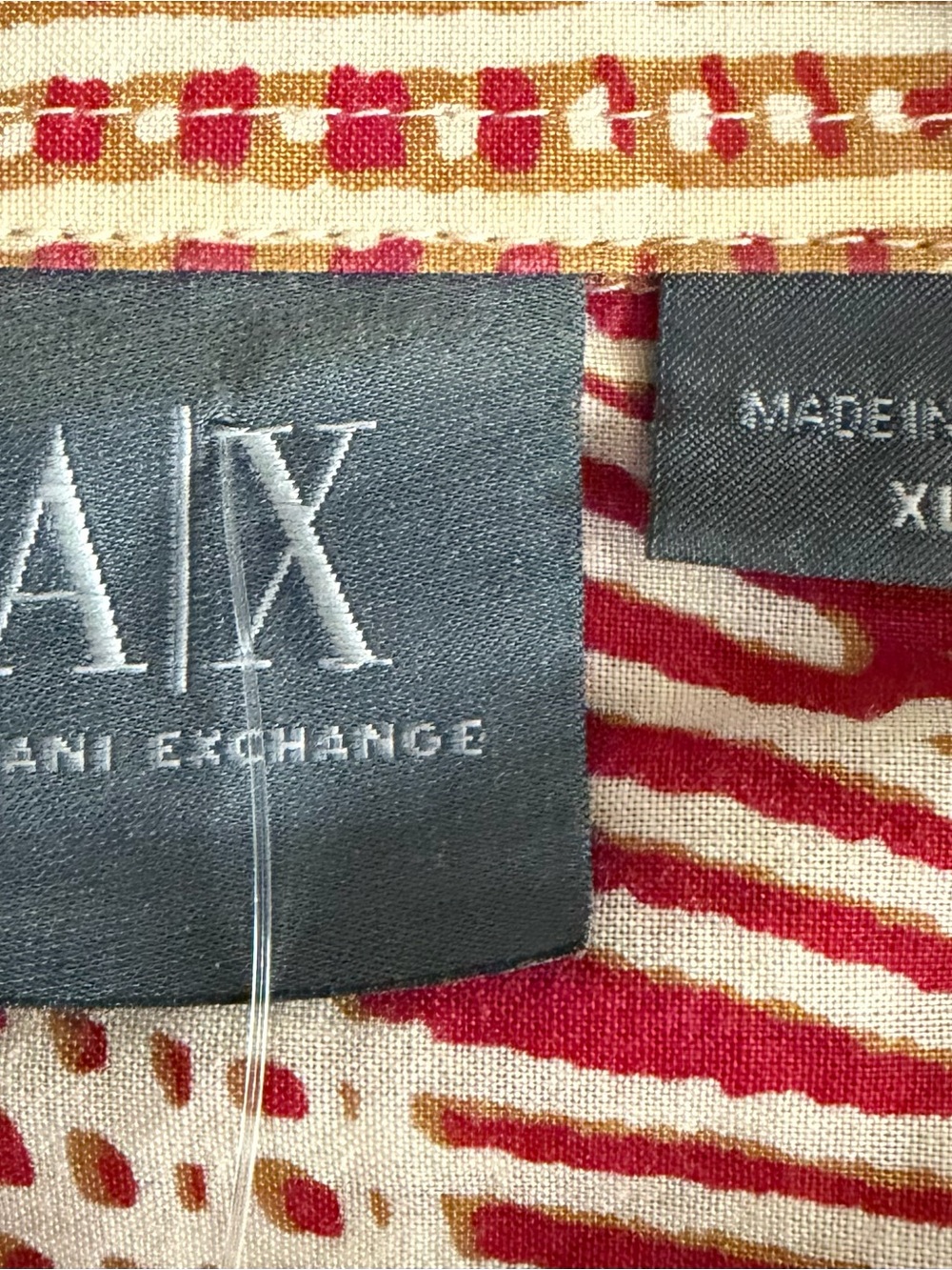 A/X Armani Exchange Red and Cream Abstract Geometric Button-Down Shirt XL - Picture 2 of 7